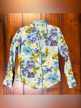 Tommy Bahama Aqua Floral V-Neck Button-Up Shirt